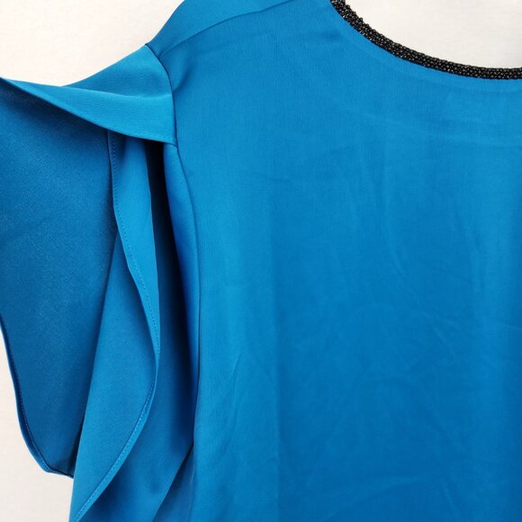 The Limited Beaded Tulip Sleeve Blouse Beaded Neckline Size 1X Mykonos Blue New - Picture 4 of 8